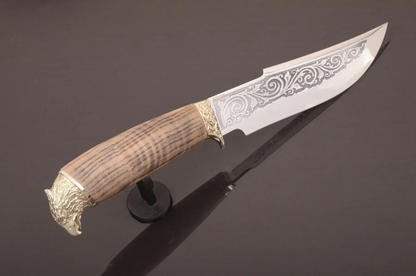 Eagle Collectible Knife with Maple Burl Handle and Leather Sheath