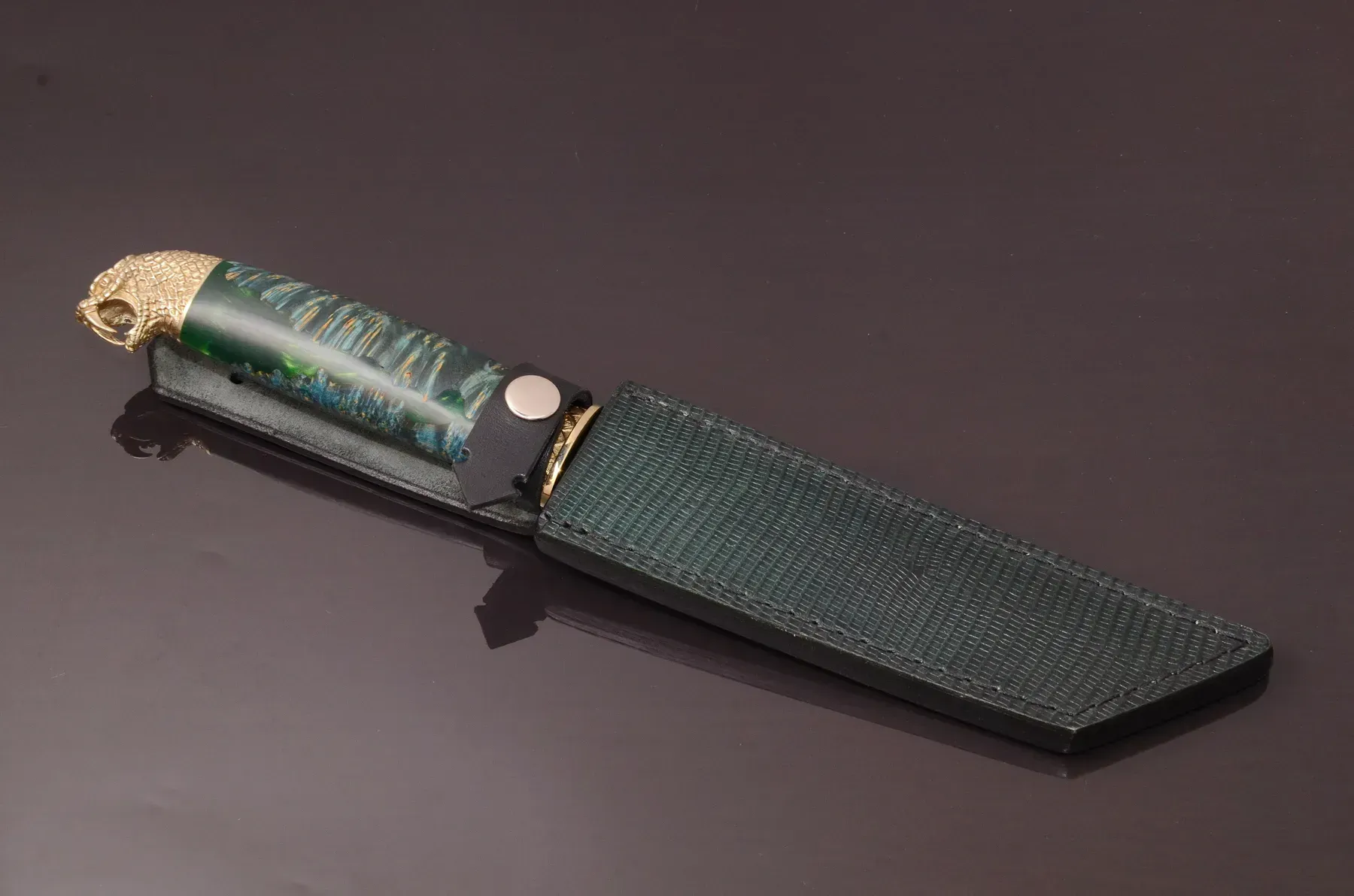 Green Tanto Collectible Knife with N690 Steel and Hybrid Handle
