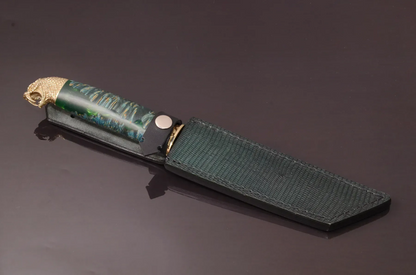 Green Tanto Collectible Knife with N690 Steel and Hybrid Handle