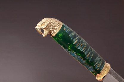 Green Tanto Collectible Knife with N690 Steel and Hybrid Handle