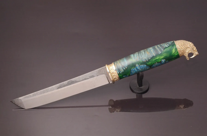 Green Tanto Collectible Knife with N690 Steel and Hybrid Handle