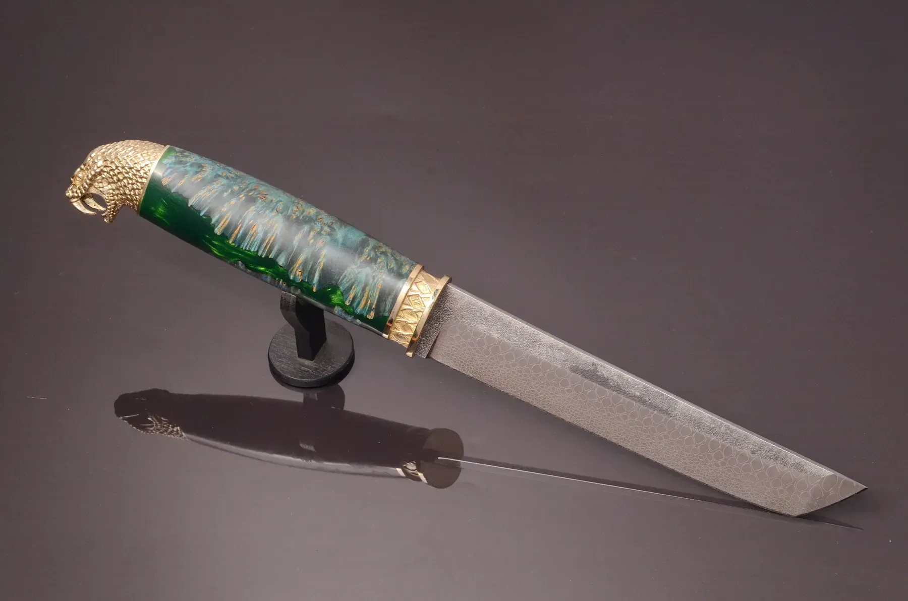 Green Tanto Collectible Knife with N690 Steel and Hybrid Handle