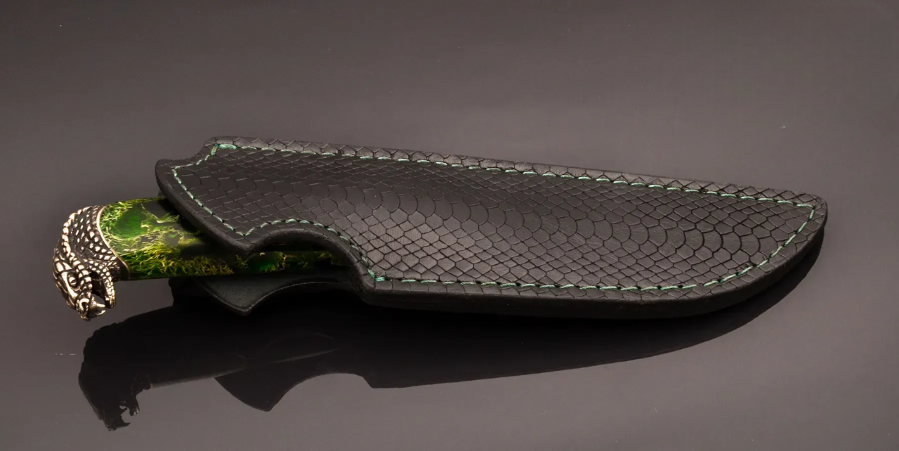 Handmade Author’s Knife – Damascus Steel with Snake Head Casting - Elegant Knives