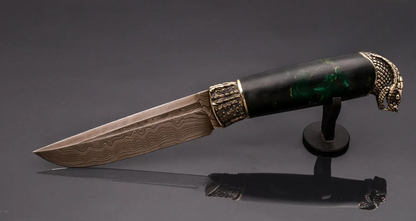 Handmade Author’s Knife – Damascus Steel with Snake Head Casting - Elegant Knives