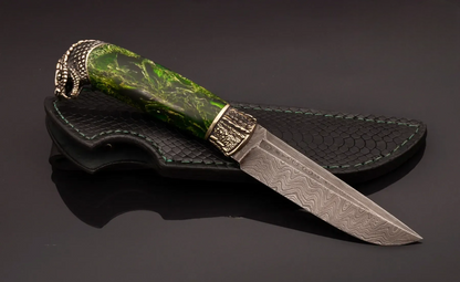 Handmade Author’s Knife – Damascus Steel with Snake Head Casting - Elegant Knives