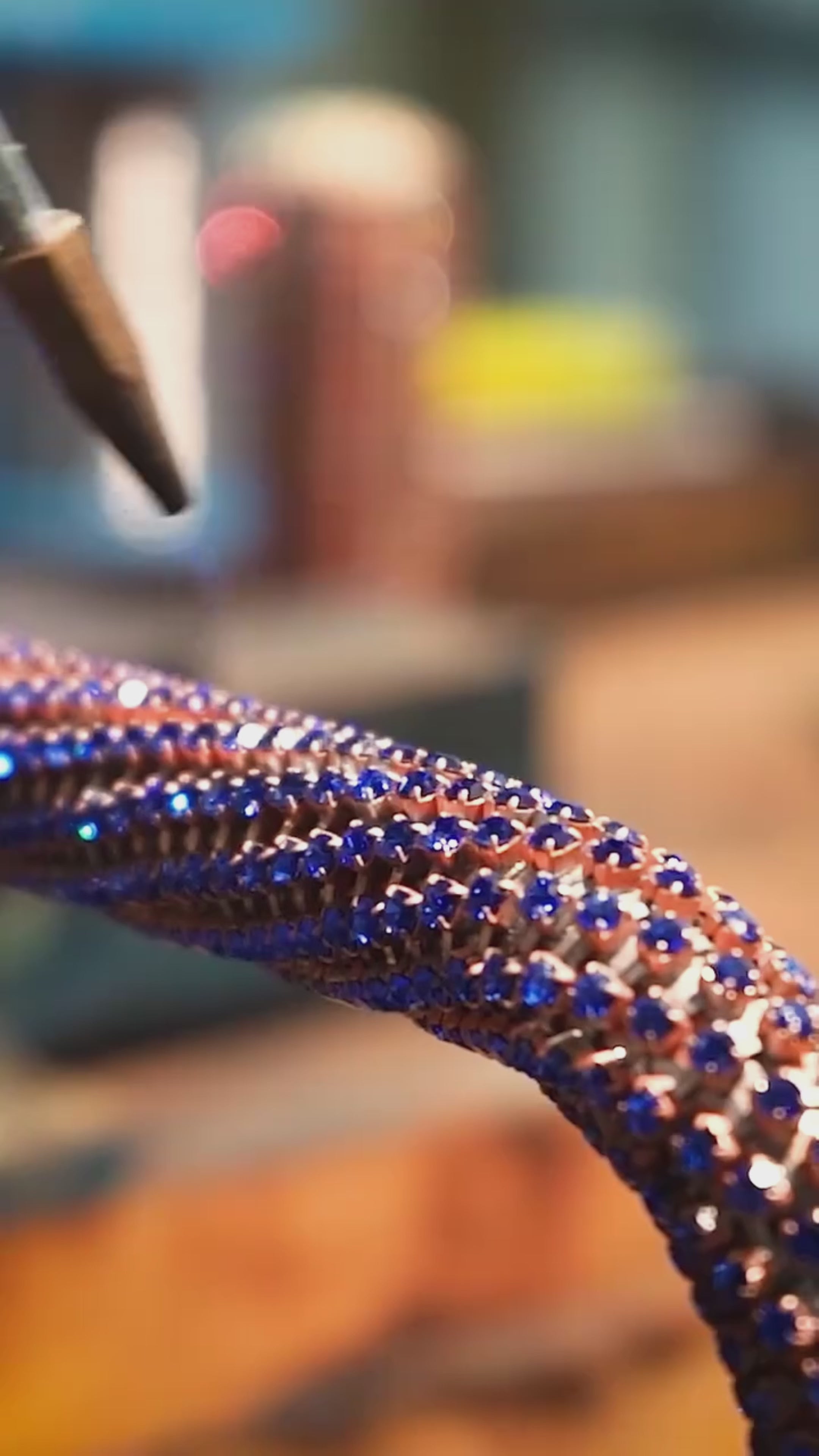 Brilliant Sapphire Crystals on Silver-Plated Brass Walking Stick Cane