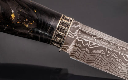unique Damascus steel knife with chopped carbon fiber handle