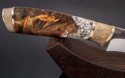 unique designer knife with maple burl and polymer handle
